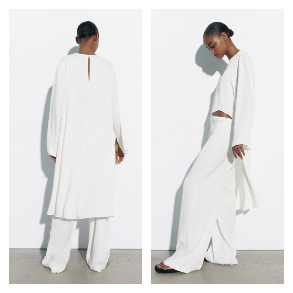 Zara White Asymmetrical Crop Top Long Sleeve Minimal Chic Medium NWT - Picture 6 of 8